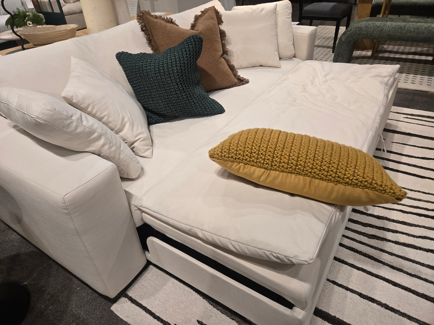 Down Filled Cloud Sofa Sleeper available in White or cream performance fabric
