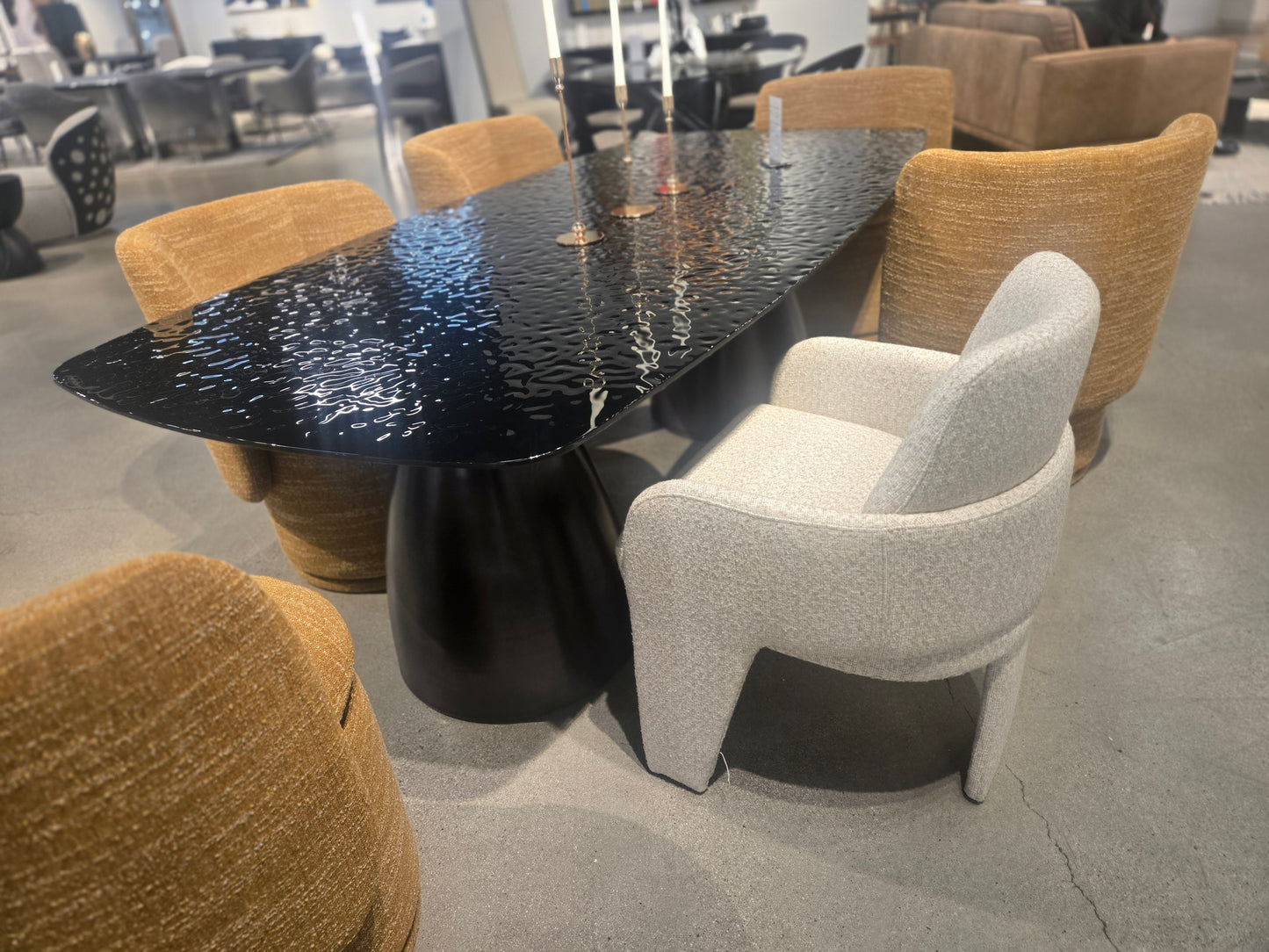 Contemporary Black Wave Glass Wide Rectangular Dining Table