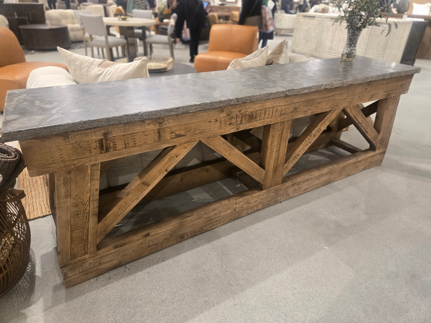 108" Handcrafted Reclaimed Solid Pine Console table with marbelized bluestone top