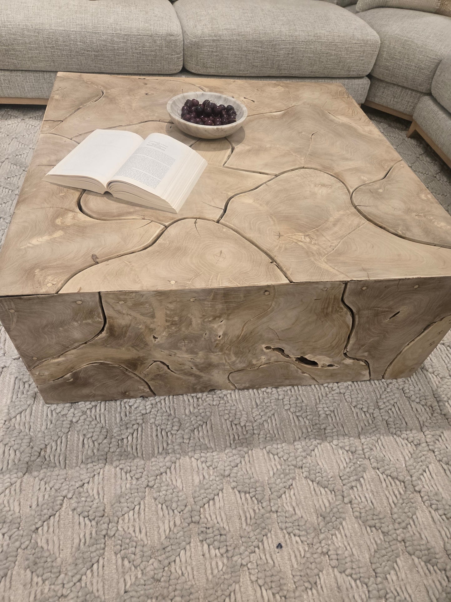 Stunning 40" Handcrafted Bleached Solid Teak Wood Square coffee table