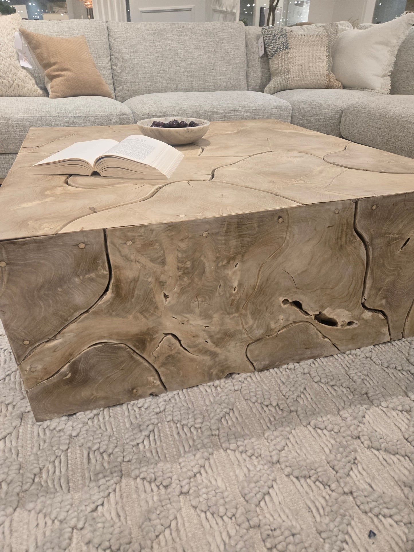 Stunning 40" Handcrafted Bleached Solid Teak Wood Square coffee table