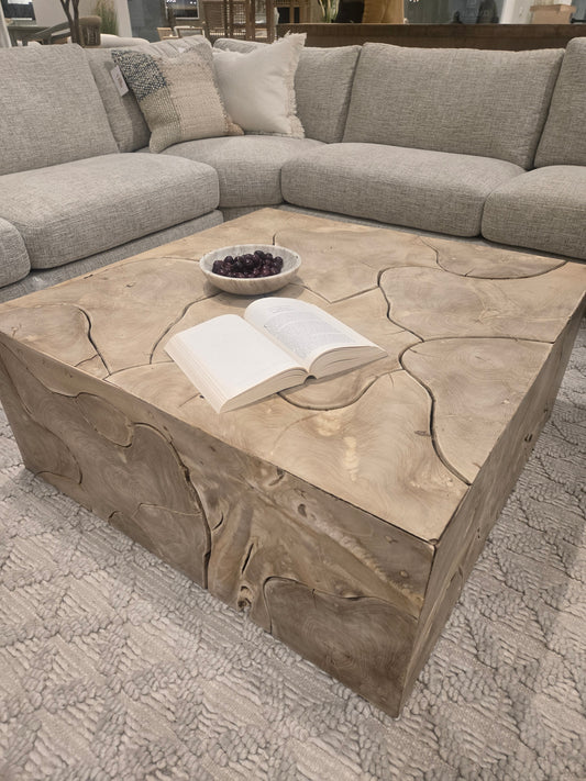 Stunning 40" Handcrafted Bleached Solid Teak Wood Square coffee table