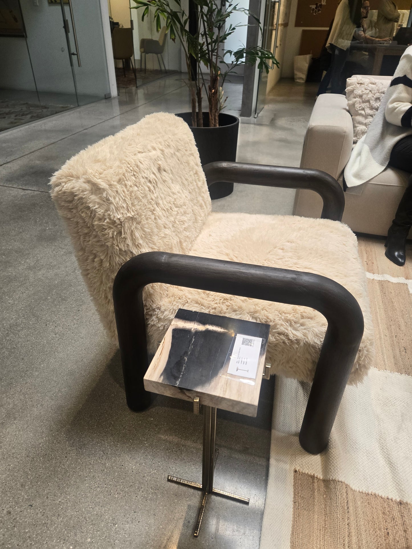 Shep Upholstered Fur Chair with Rounded wood frame