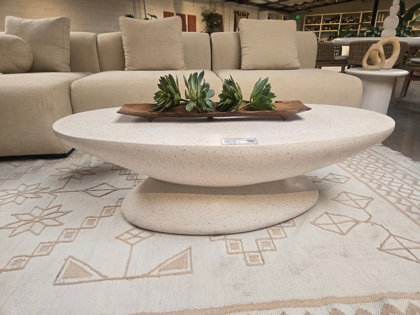 Ivory Concrete Terrazzo Oval Coffee Table