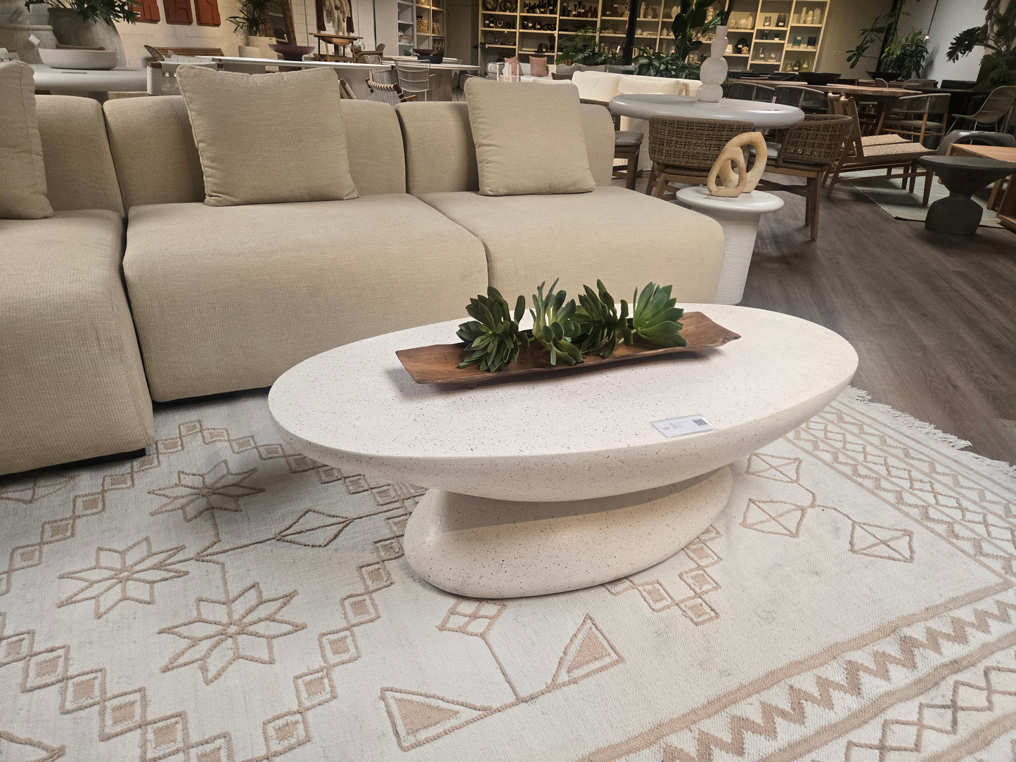 Ivory Concrete Terrazzo Oval Coffee Table