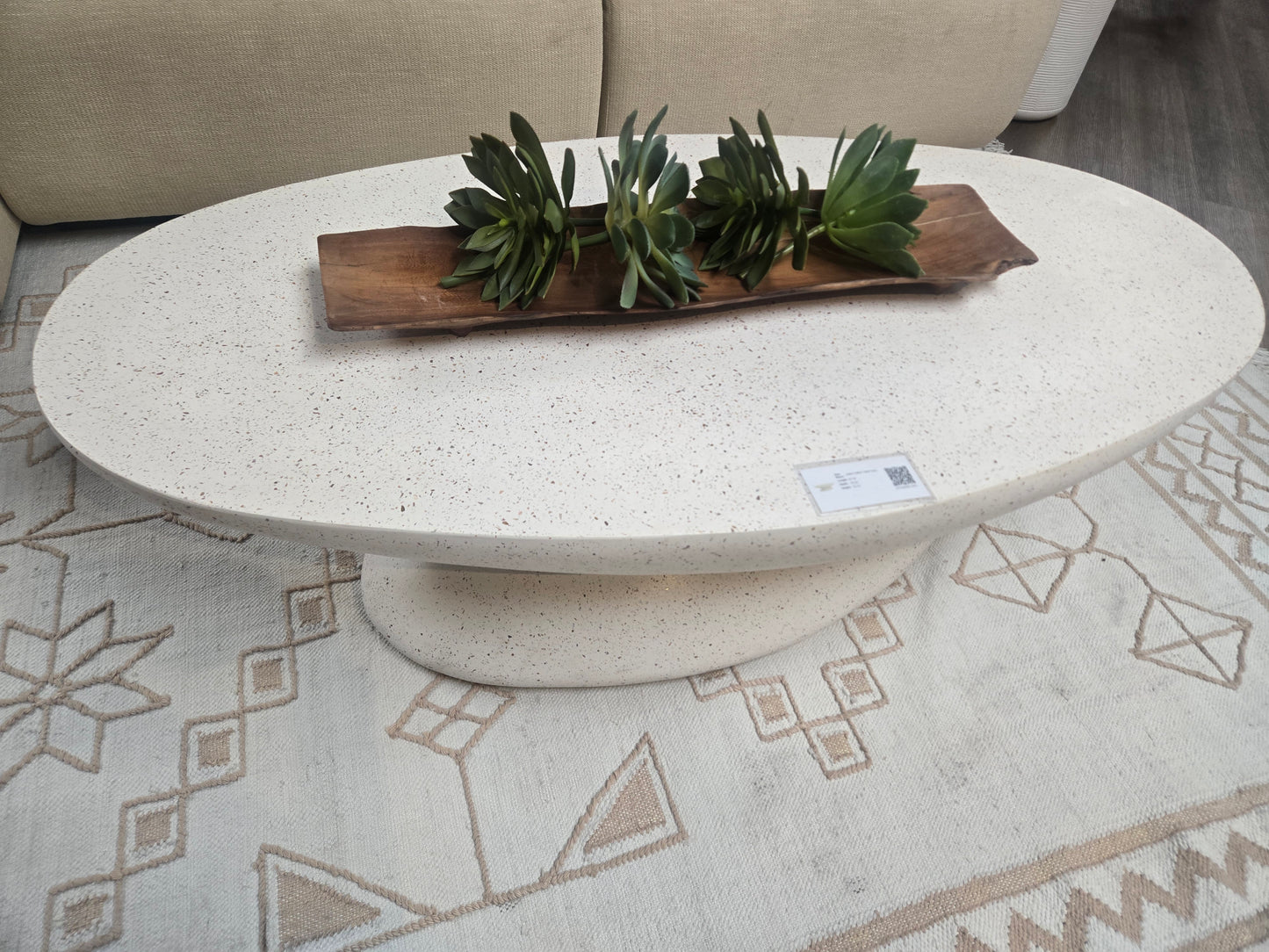 Ivory Concrete Terrazzo Oval Coffee Table