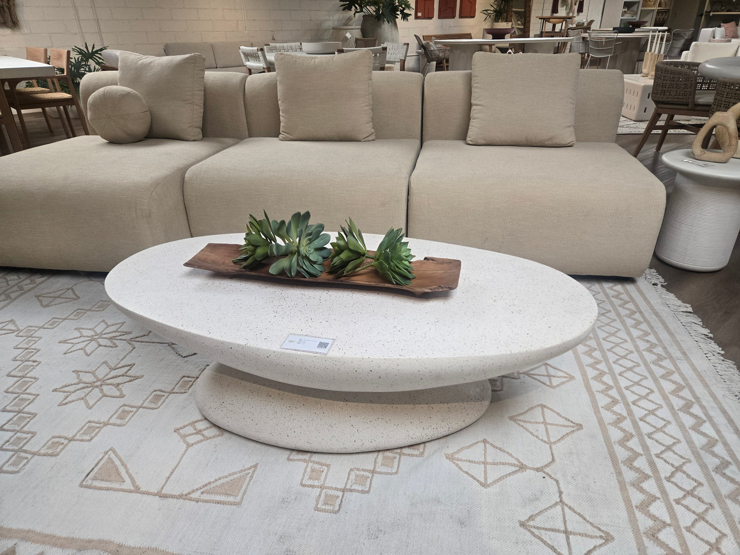 Ivory Concrete Terrazzo Oval Coffee Table