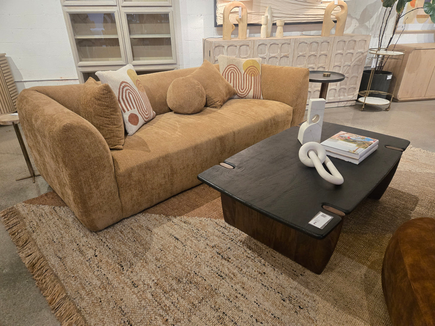 Claudine 93" Upholstered Chenille Sofa in Camel