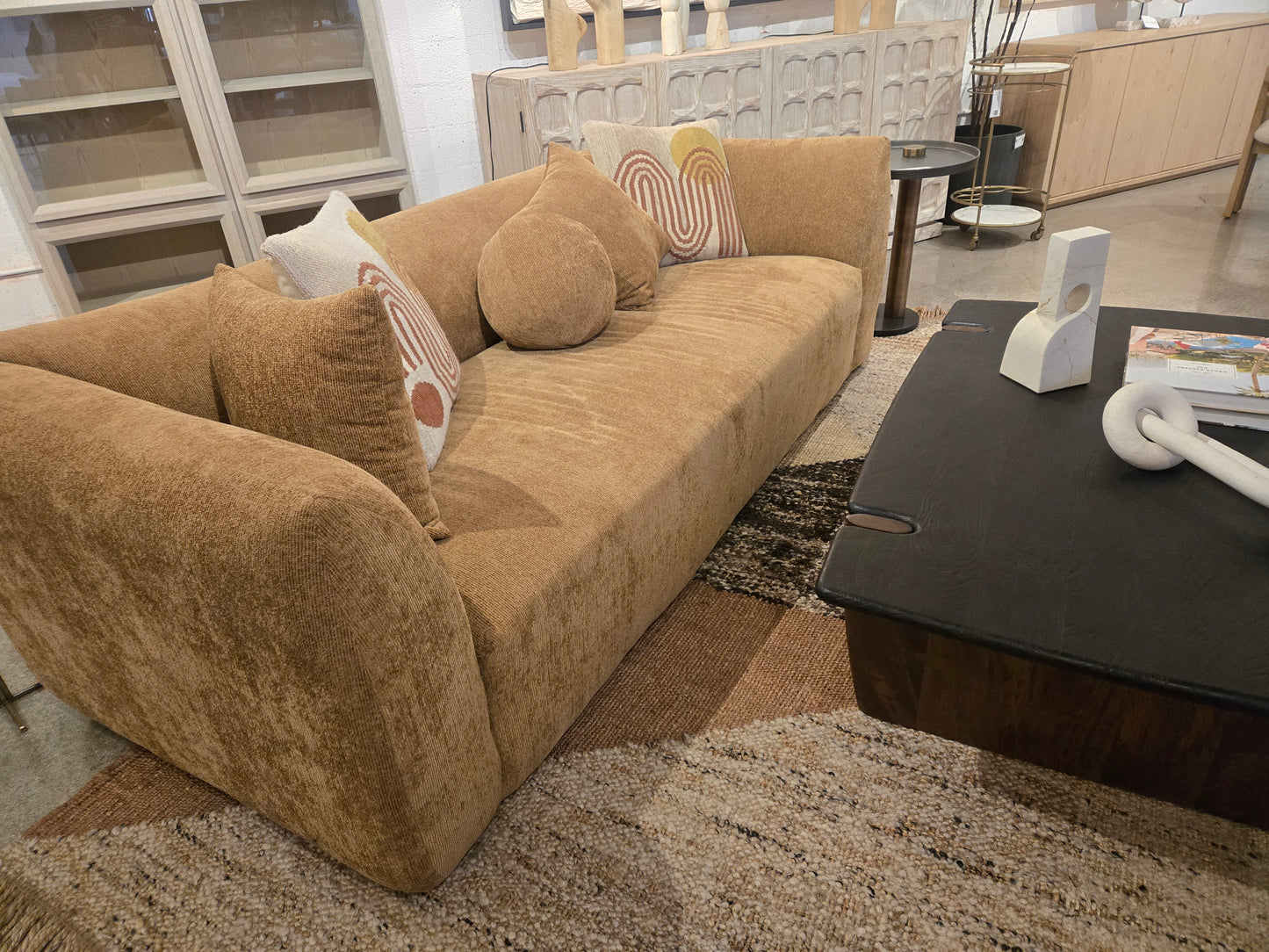 Claudine 93" Upholstered Chenille Sofa in Camel