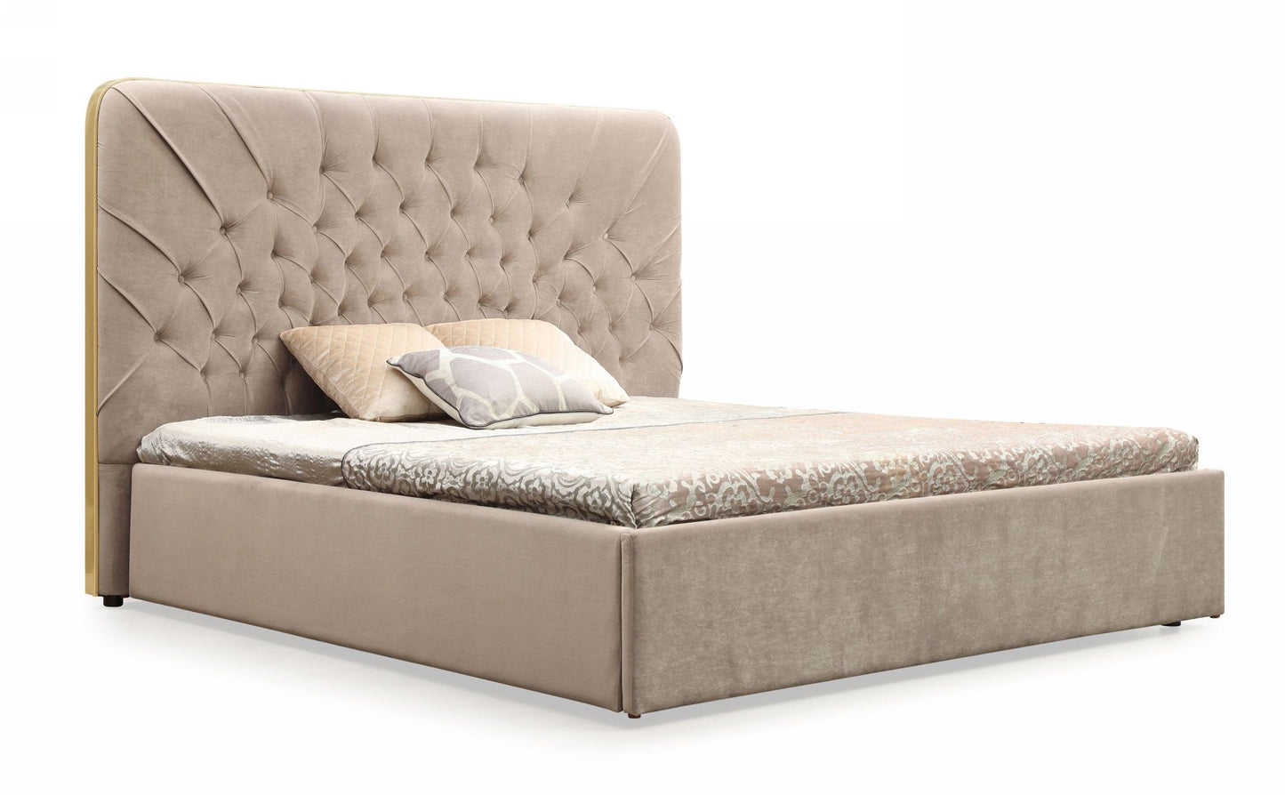 Moontide Eastern King Glam Beige Velvet and Brushed Brass Bed