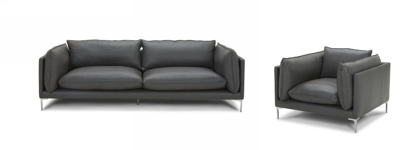 Divani Casa Harvest - Modern Grey Full Leather Sofa Set