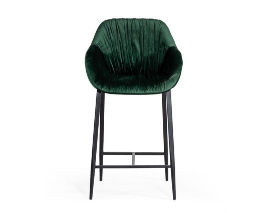 Vintage Modern Green Fabric Bar Stool
