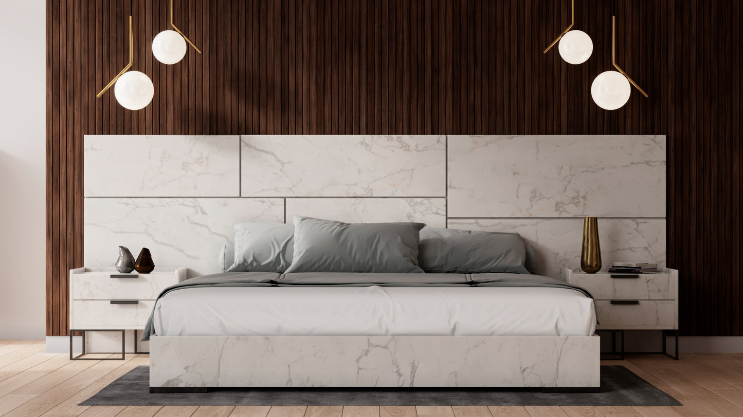 Nova Domus Marbella - Italian Modern White Faux Marble Bed Set