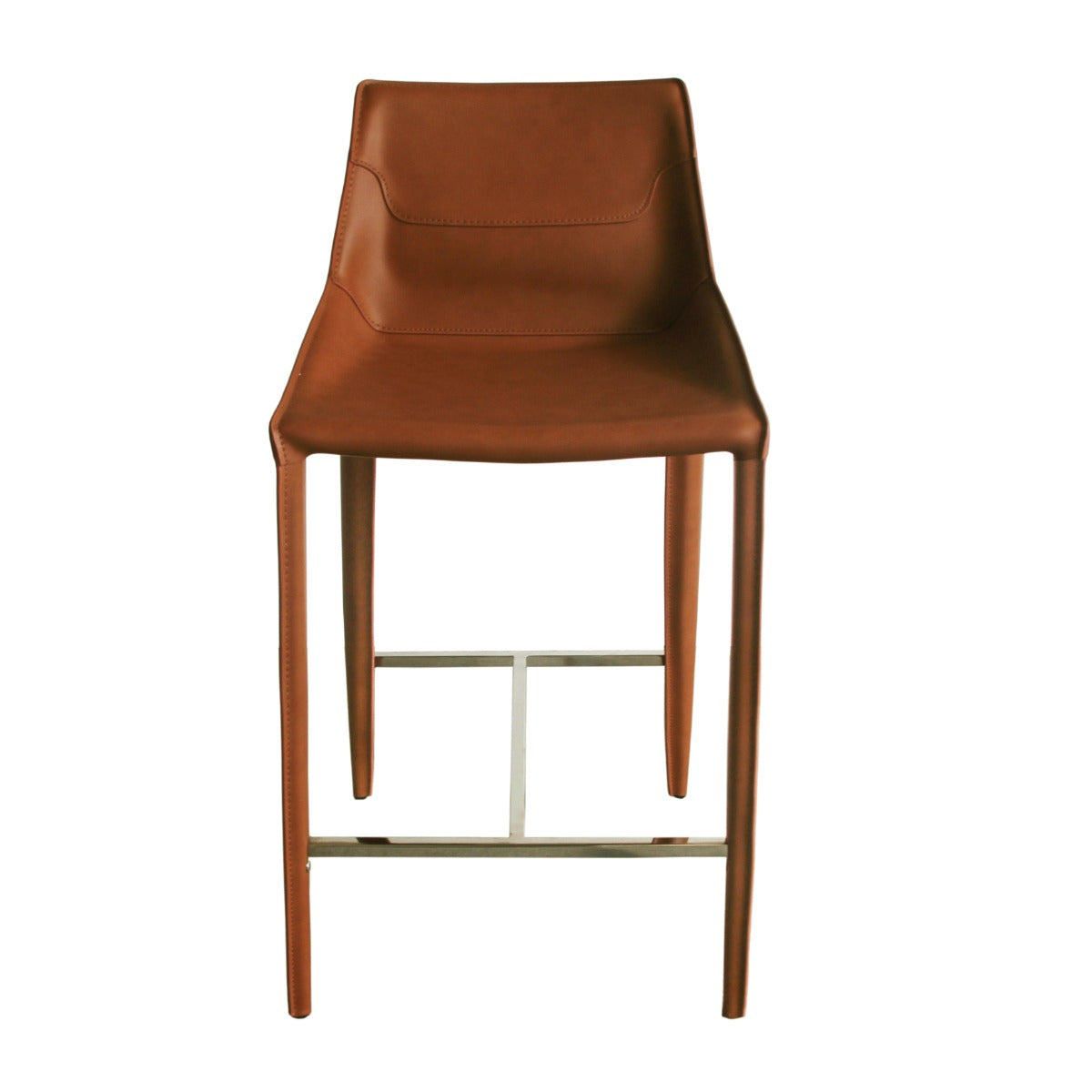 Modern Cognac Saddle Leather Counter Stool