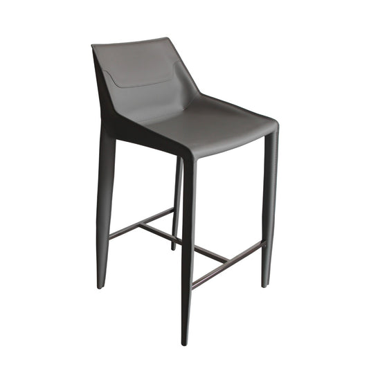 Modern Light Grey Saddle Leather Counter Stool