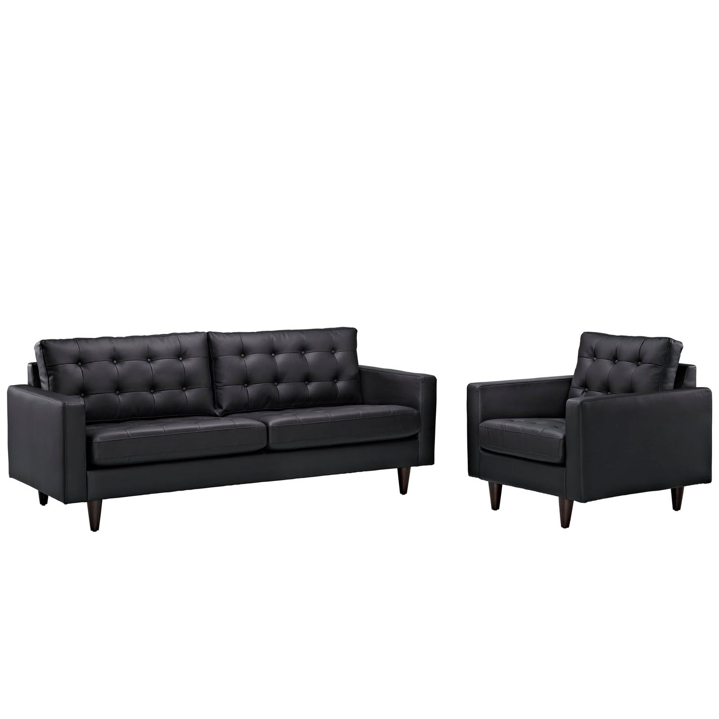 Empress Sofa and Armchair Set of 2 by Modway in Black