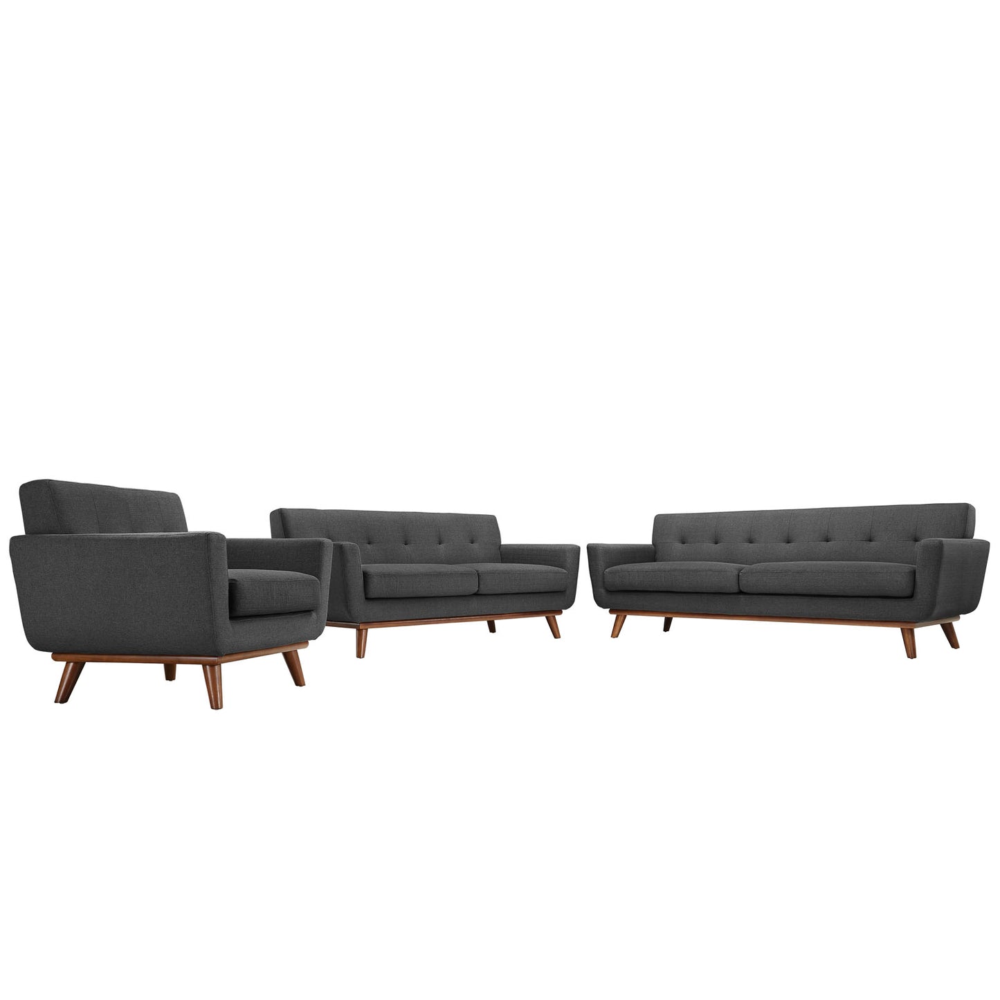 Engage Sofa Loveseat and Armchair Set of 3 by Modway in Gray