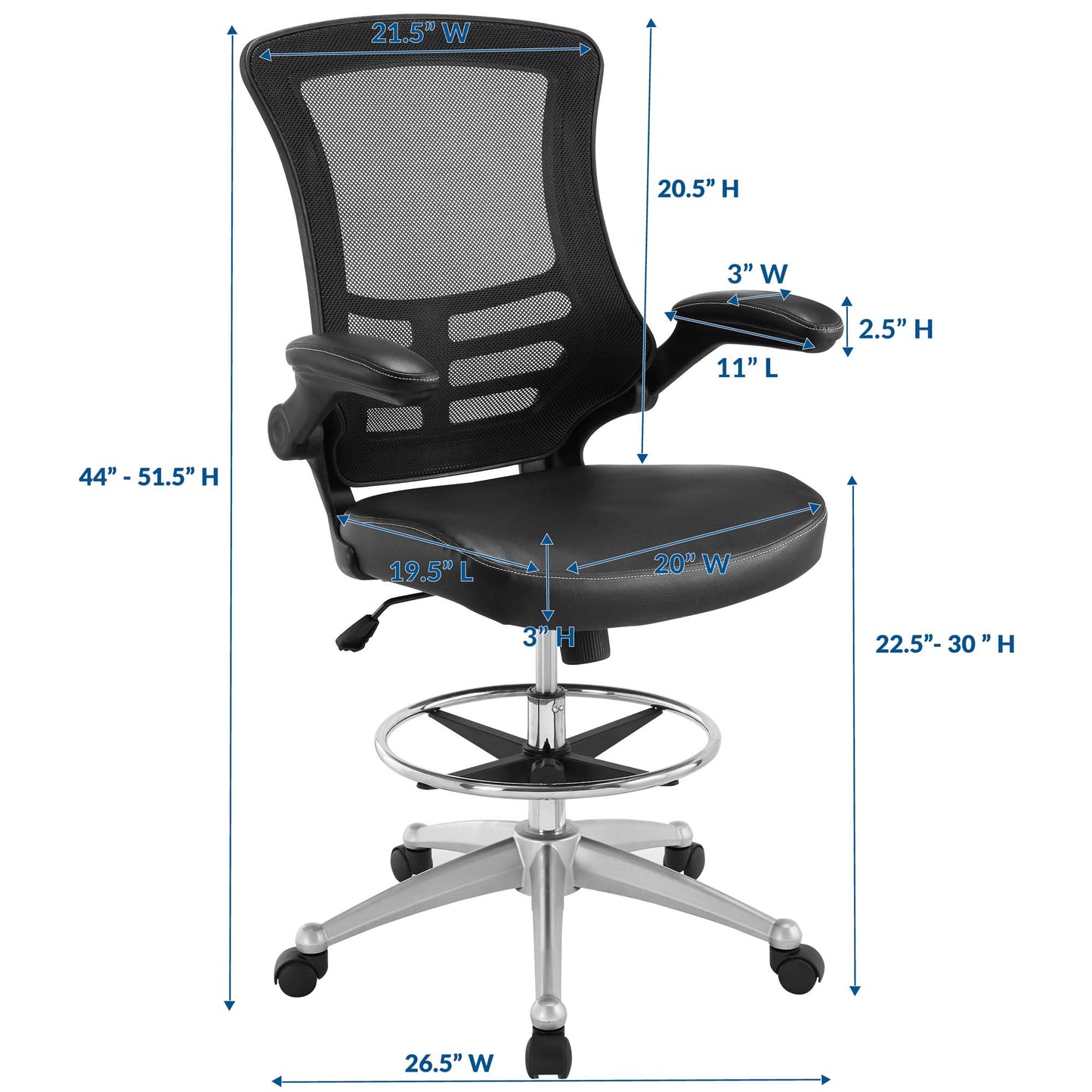 Attainment Vinyl Drafting Chair by Modway in Black