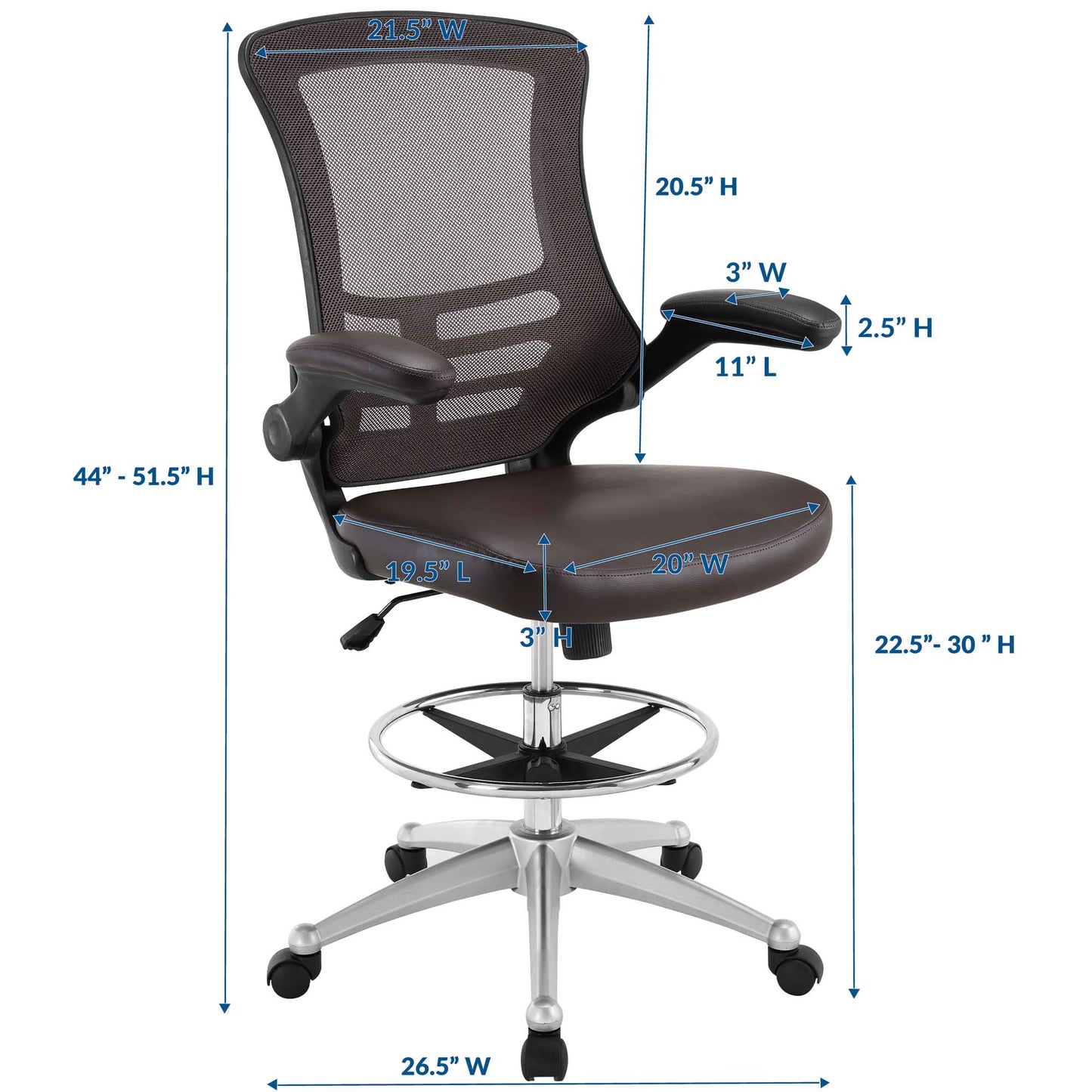 Attainment Vinyl Drafting Chair by Modway in Brown