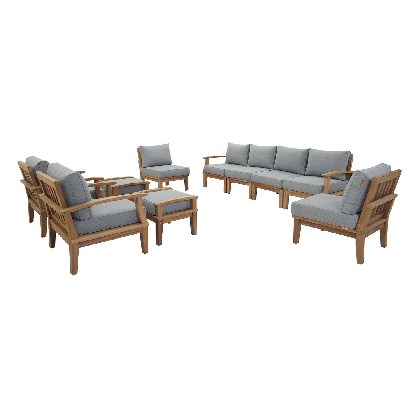 Marina 10 Piece Outdoor Patio Teak Set by Modway in Natural Gray