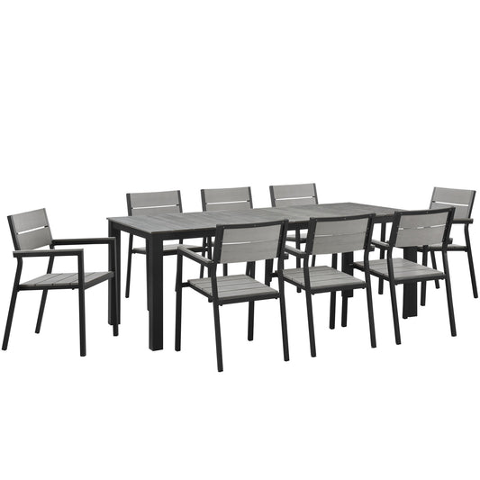 Maine 9 Piece Outdoor Patio Dining Set by Modway in Brown Gray
