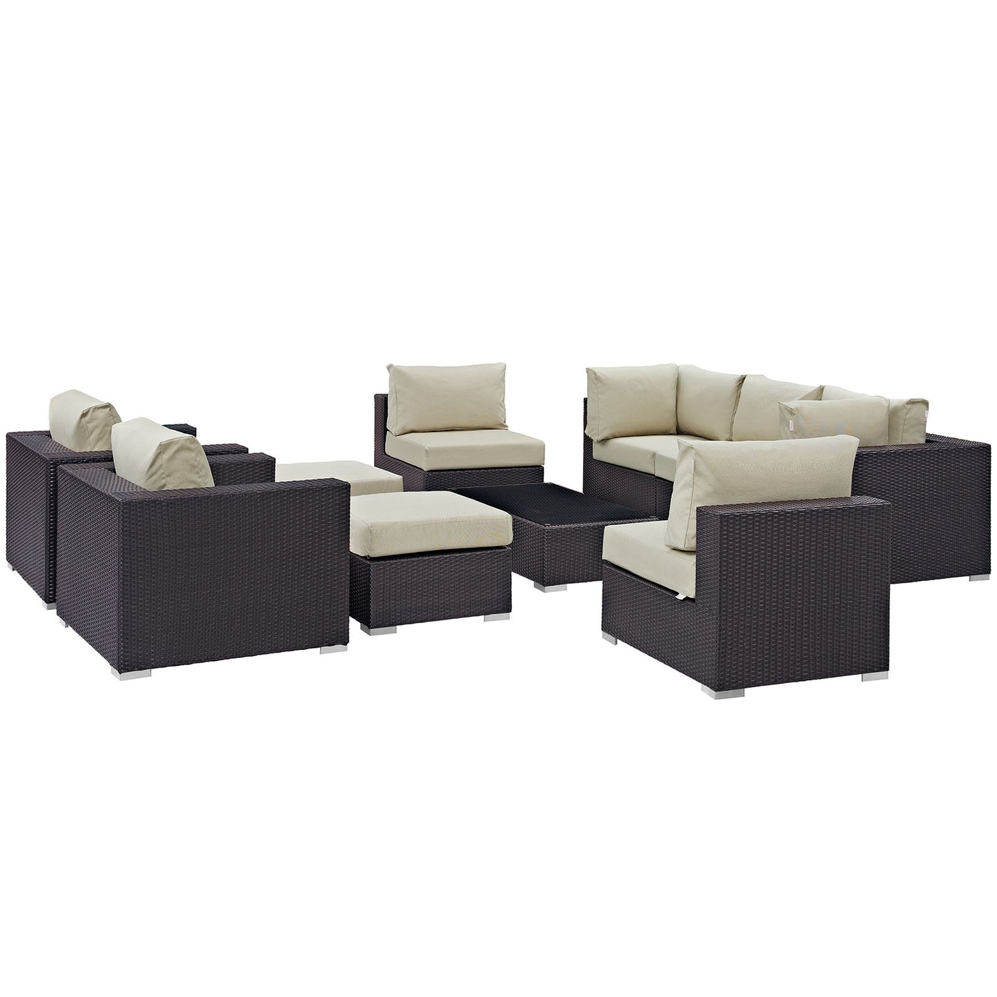 Convene 10 Piece Outdoor Patio Sectional Set by Modway in Espresso Beige
