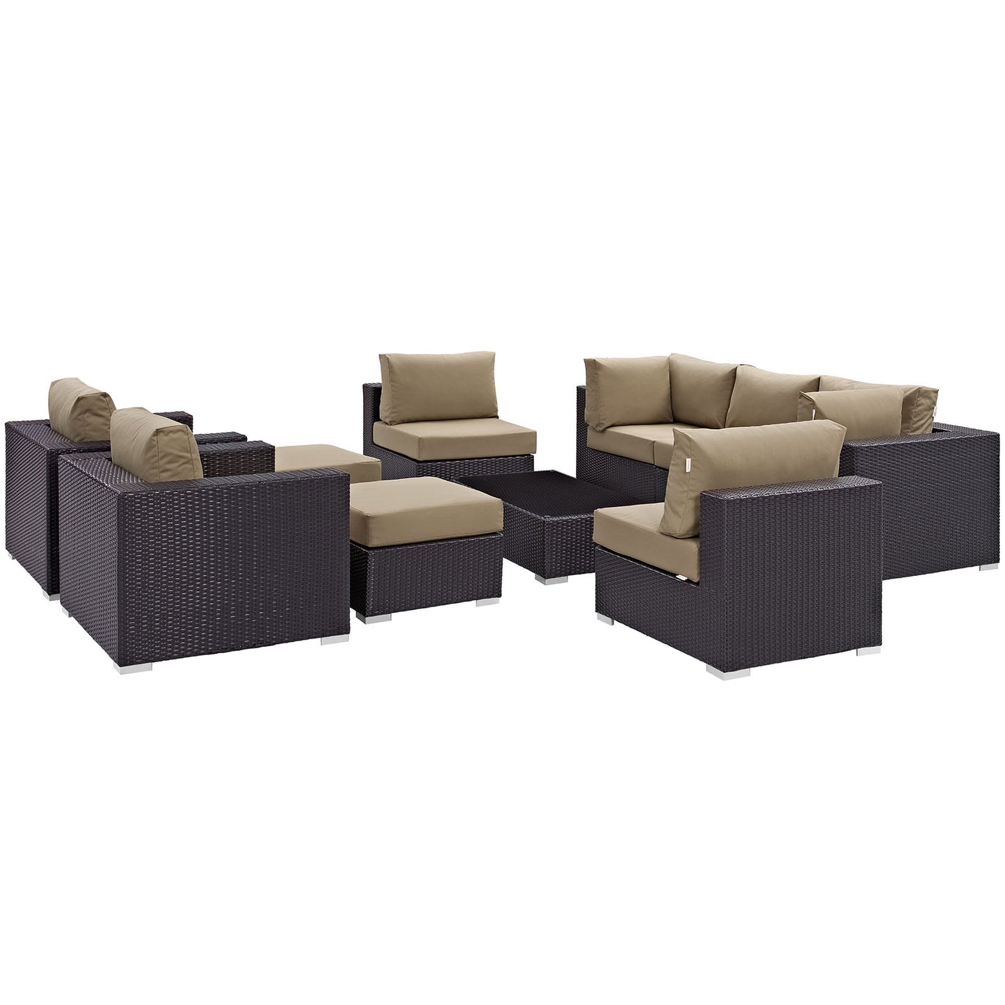 Convene 10 Piece Outdoor Patio Sectional Set by Modway in Espresso Mocha