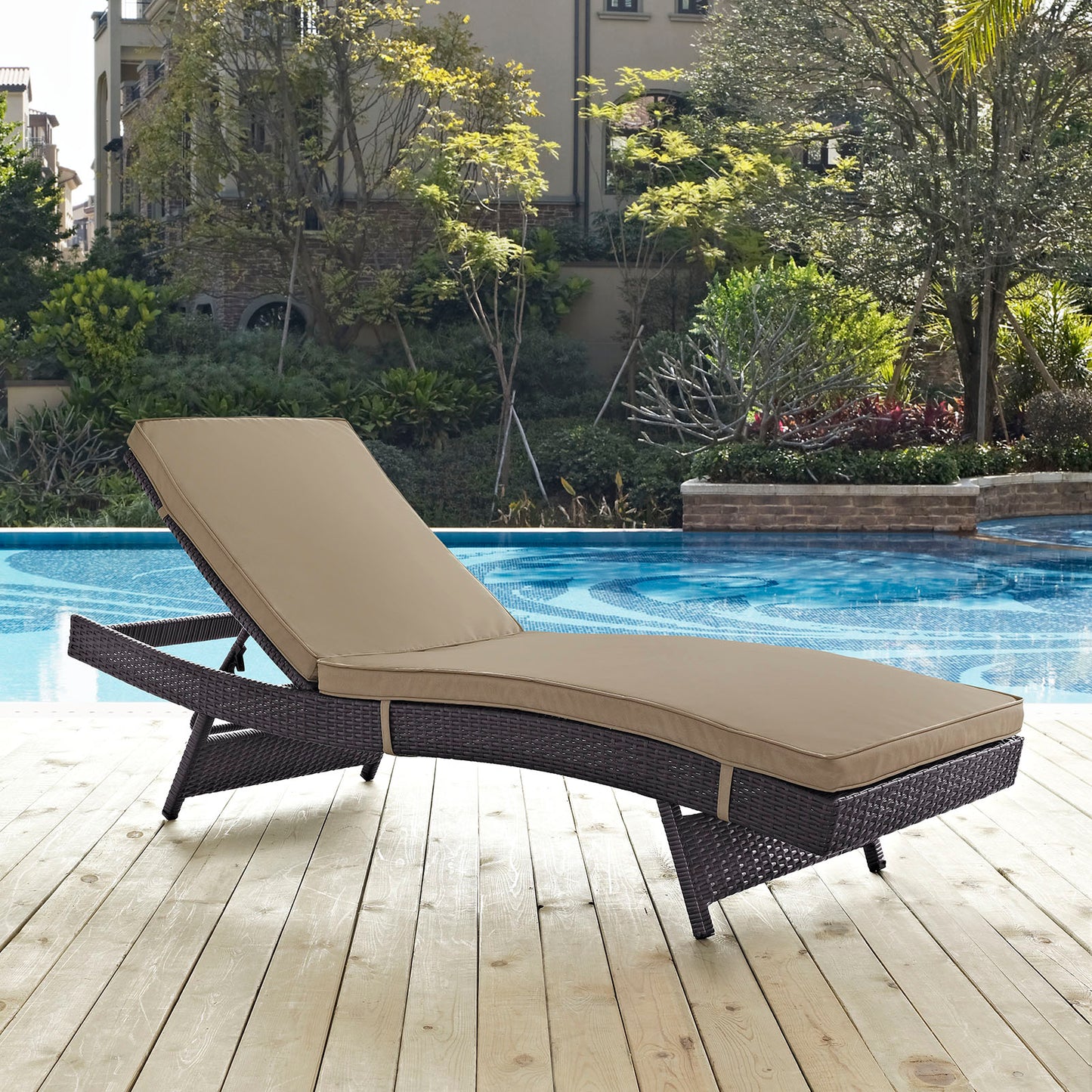 Outdoor Patio Chaise with Espresso Mocha cushions