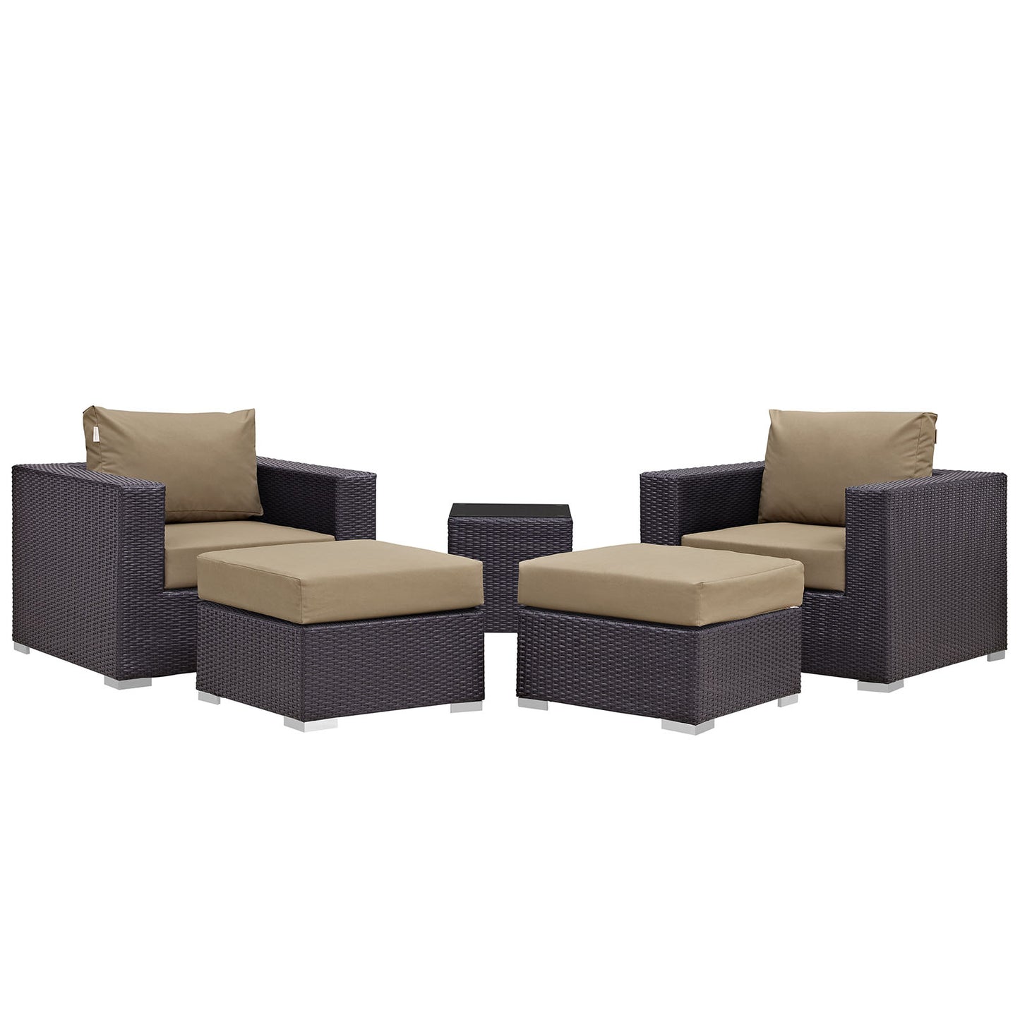 Convene 5 Piece Outdoor Patio Sectional Set by Modway in Espresso Mocha
