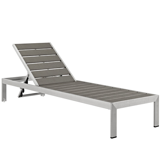 Shore Outdoor Patio Aluminum Chaise by Modway in Silver Gray