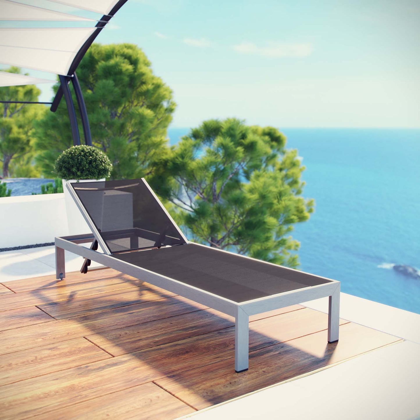 Shore Outdoor Patio Aluminum Mesh Chaise by Modway in Silver Black