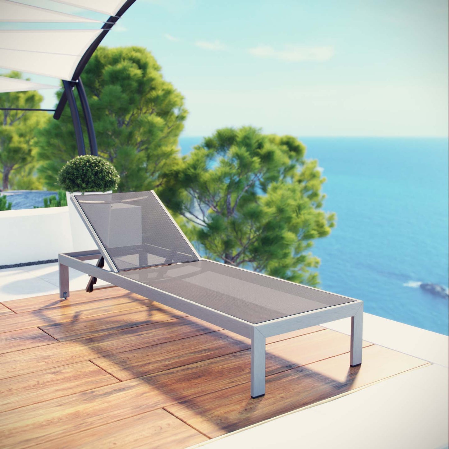 Shore Outdoor Patio Aluminum Mesh Chaise by Modway in Silver Gray