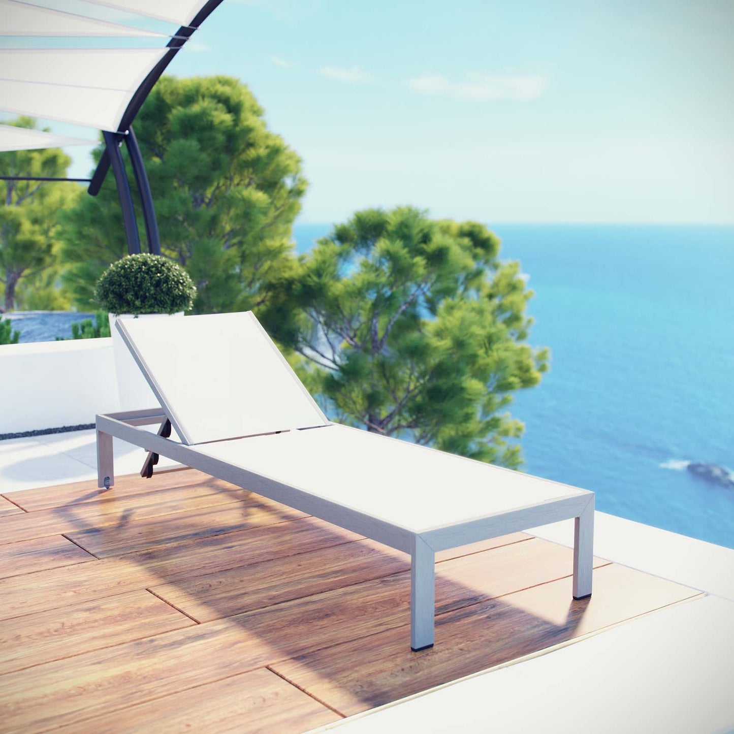 Shore Outdoor Patio Aluminum Mesh Chaise by Modway in Silver White