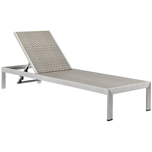Shore Outdoor Patio Aluminum Rattan Chaise by Modway in Silver Brown Gray