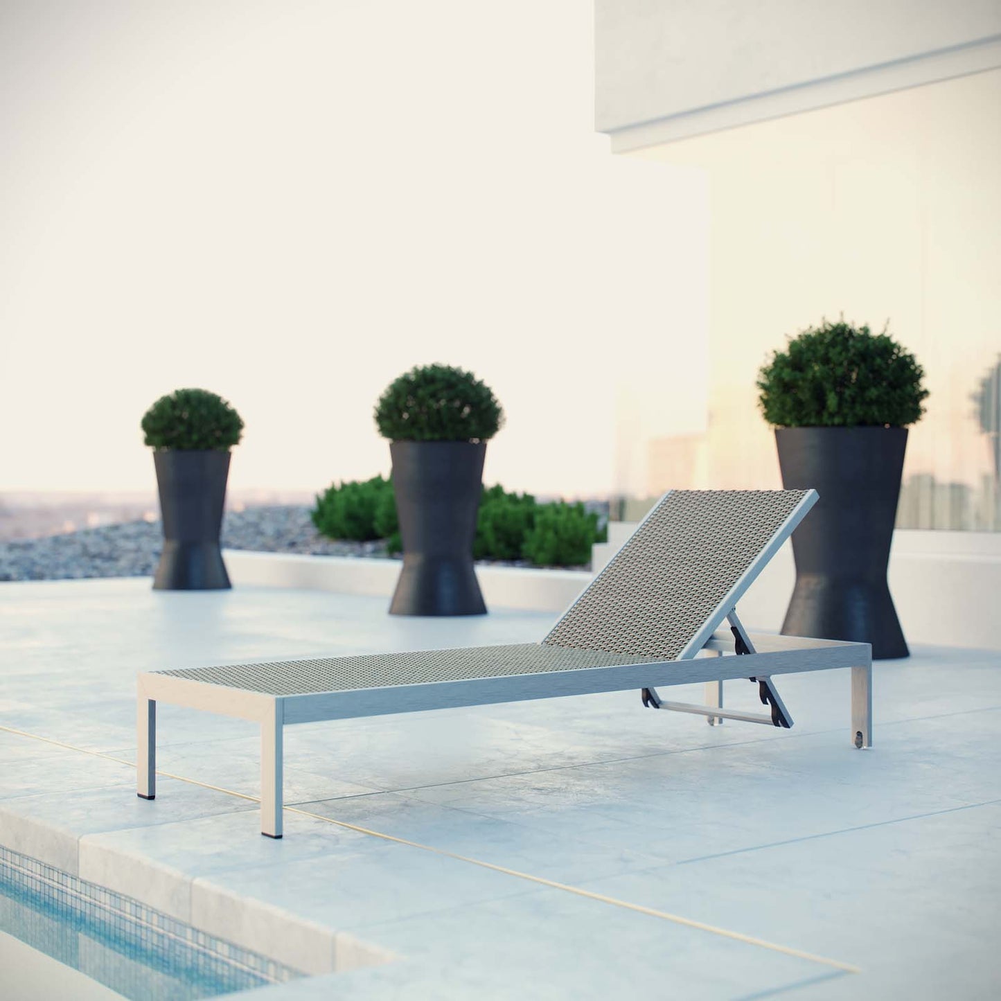 Shore Outdoor Patio Aluminum Rattan Chaise by Modway in Silver Brown Gray
