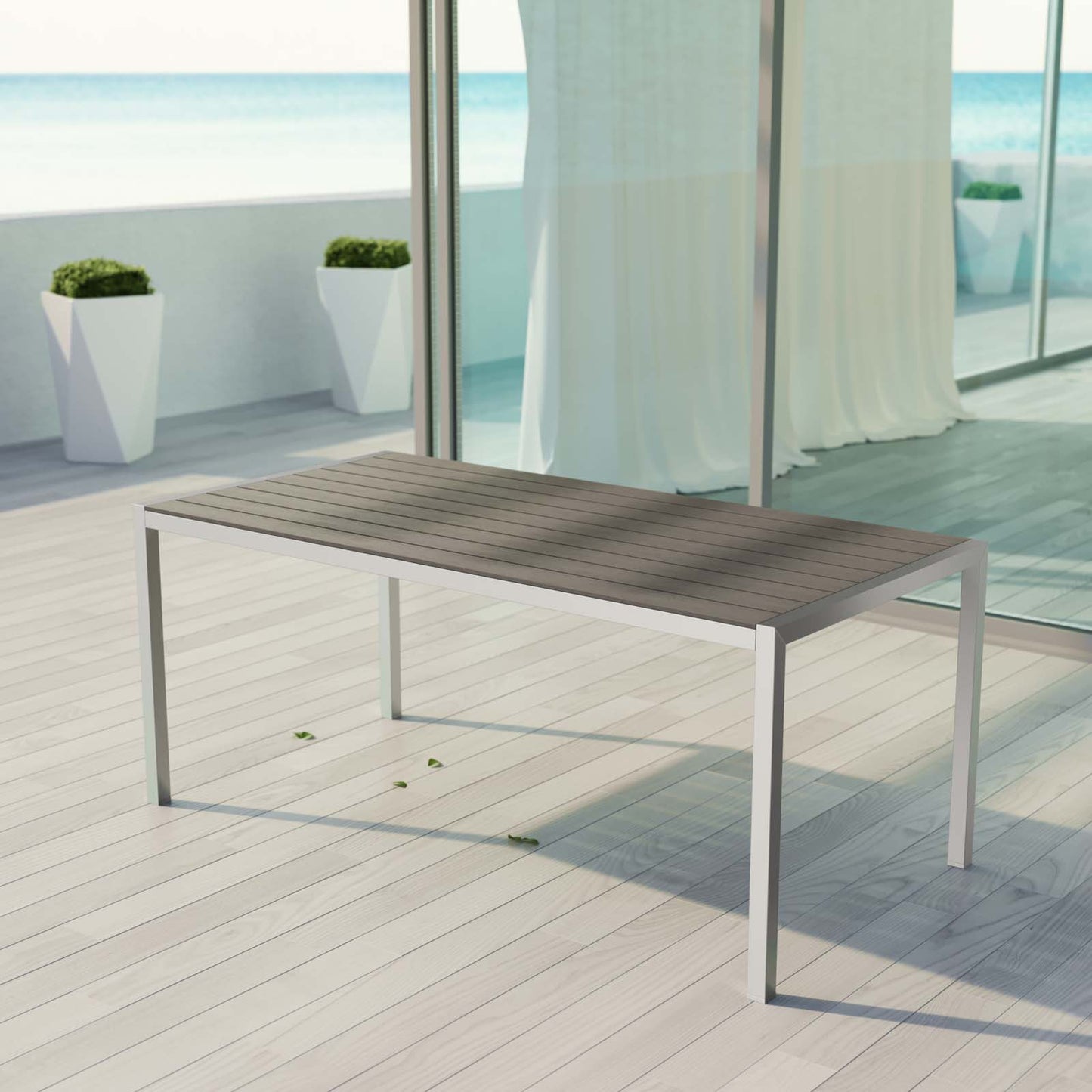 Shore Outdoor Patio Aluminum Dining Table by Modway in Silver Gray