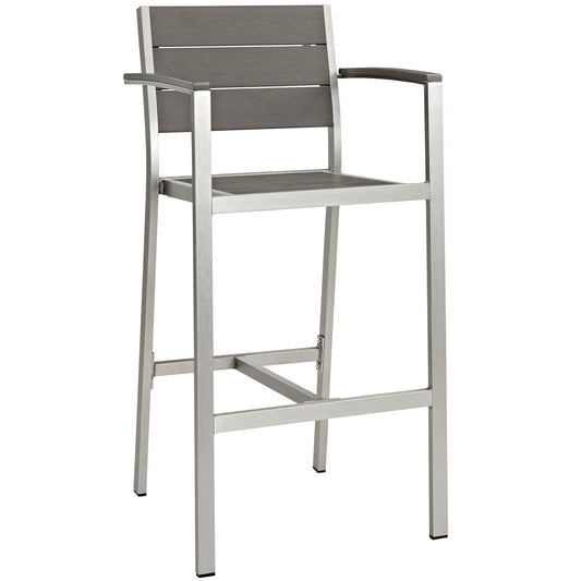 Shore Outdoor Patio Aluminum Bar Stool by Modway in Silver Gray