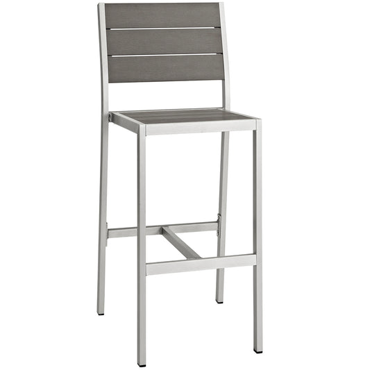 Shore Outdoor Patio Aluminum Armless Bar Stool by Modway in Silver Gray