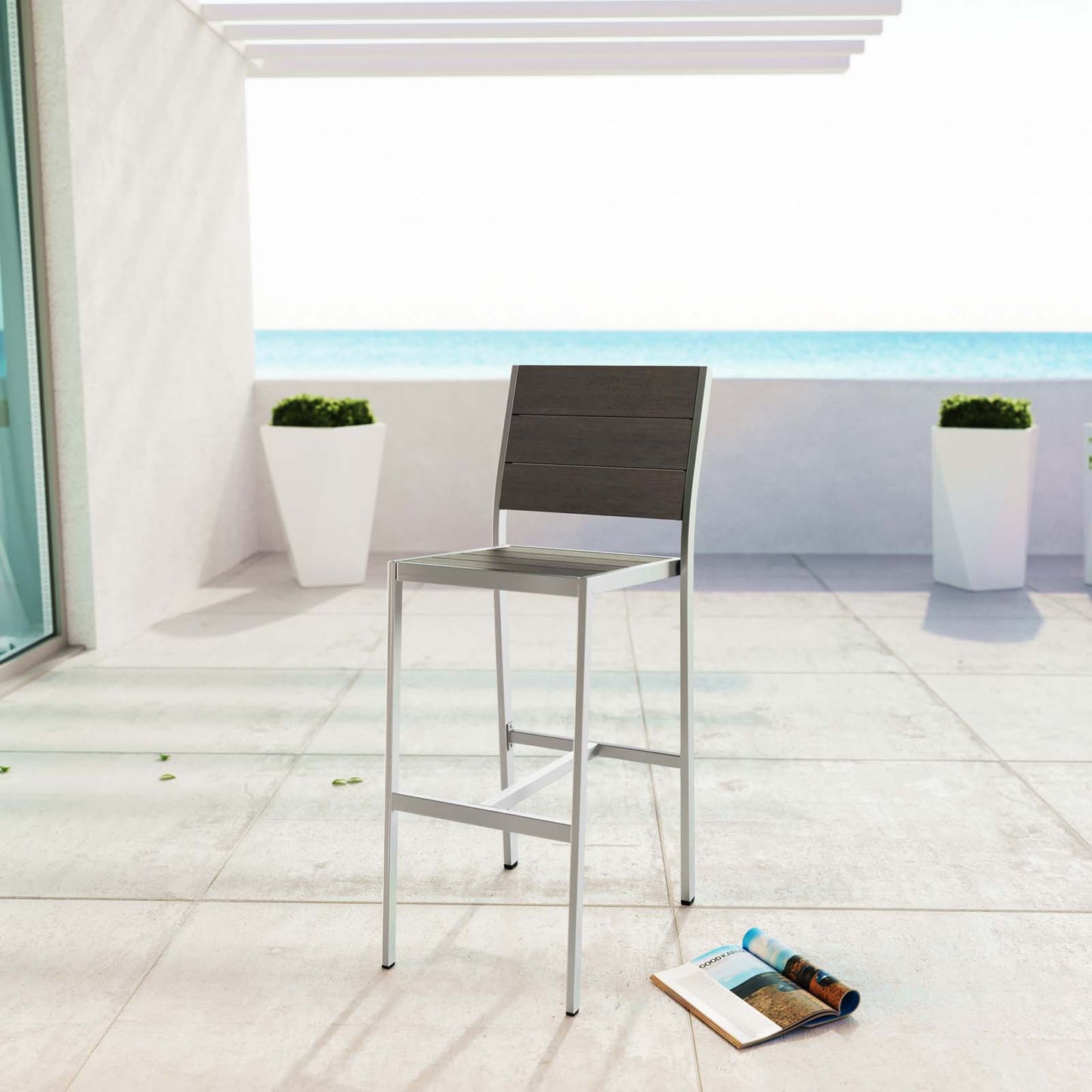 Shore Outdoor Patio Aluminum Armless Bar Stool by Modway in Silver Gray