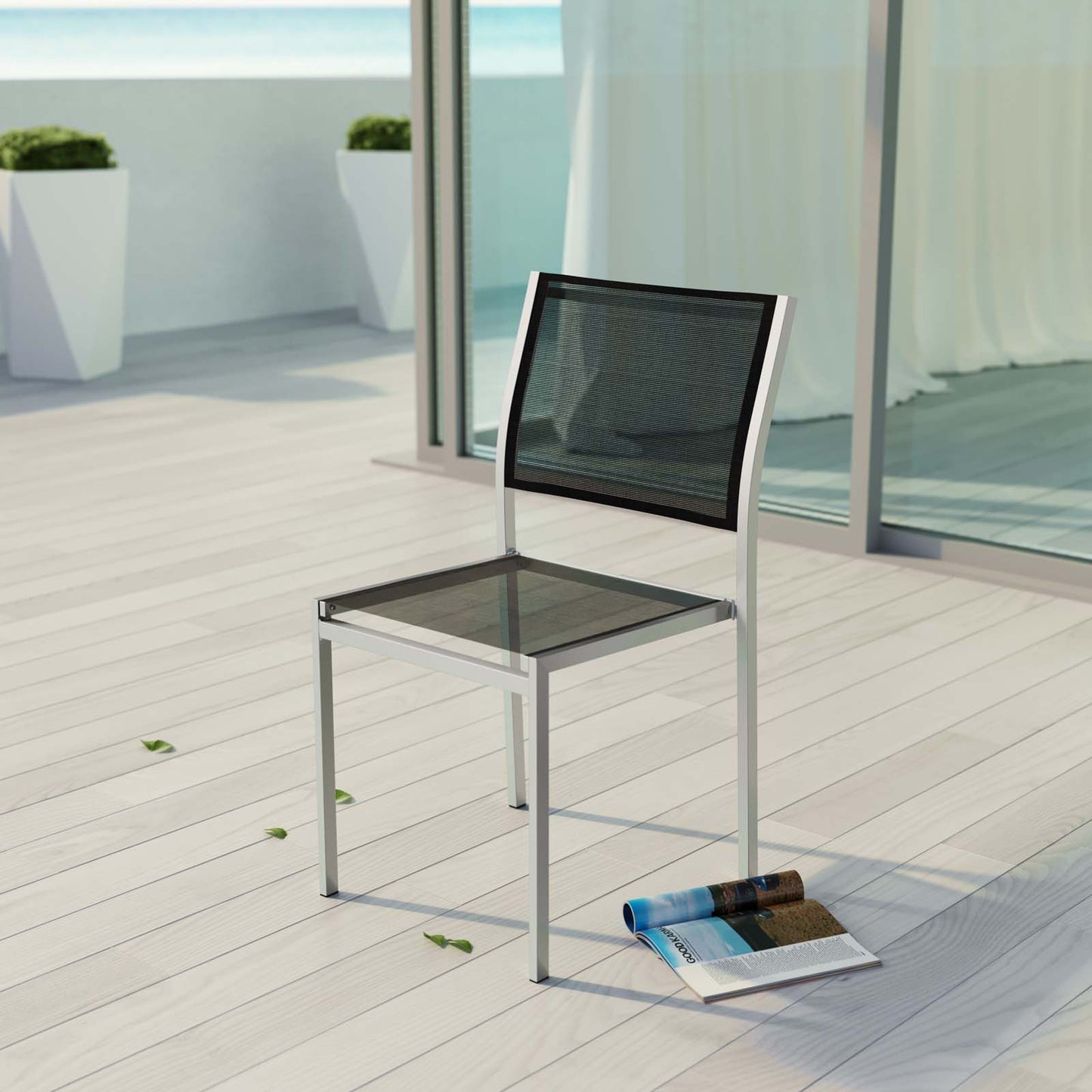Shore Outdoor Patio Aluminum Side Chair by Modway in Silver Black
