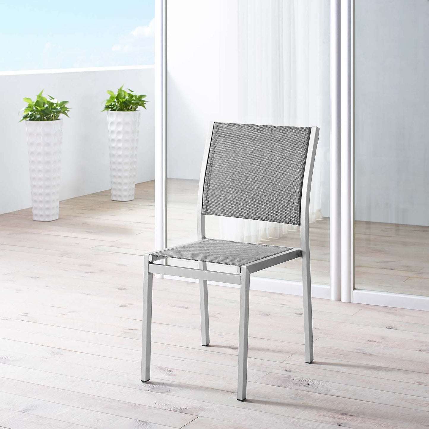 Shore Outdoor Patio Aluminum Side Chair by Modway in Silver Gray