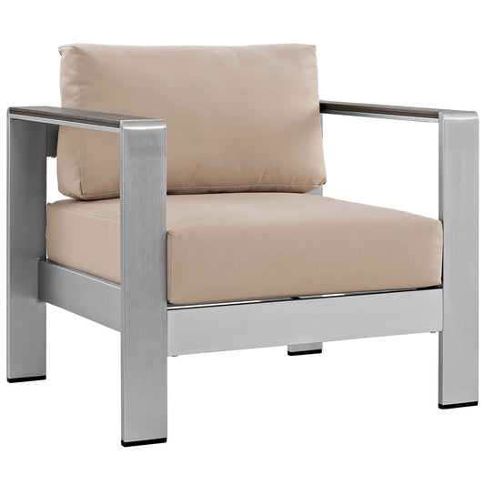 Shore Outdoor Patio Aluminum Armchair by Modway in Silver Beige