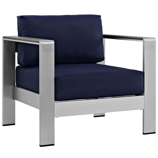 Shore Outdoor Patio Aluminum Armchair by Modway in Silver Navy