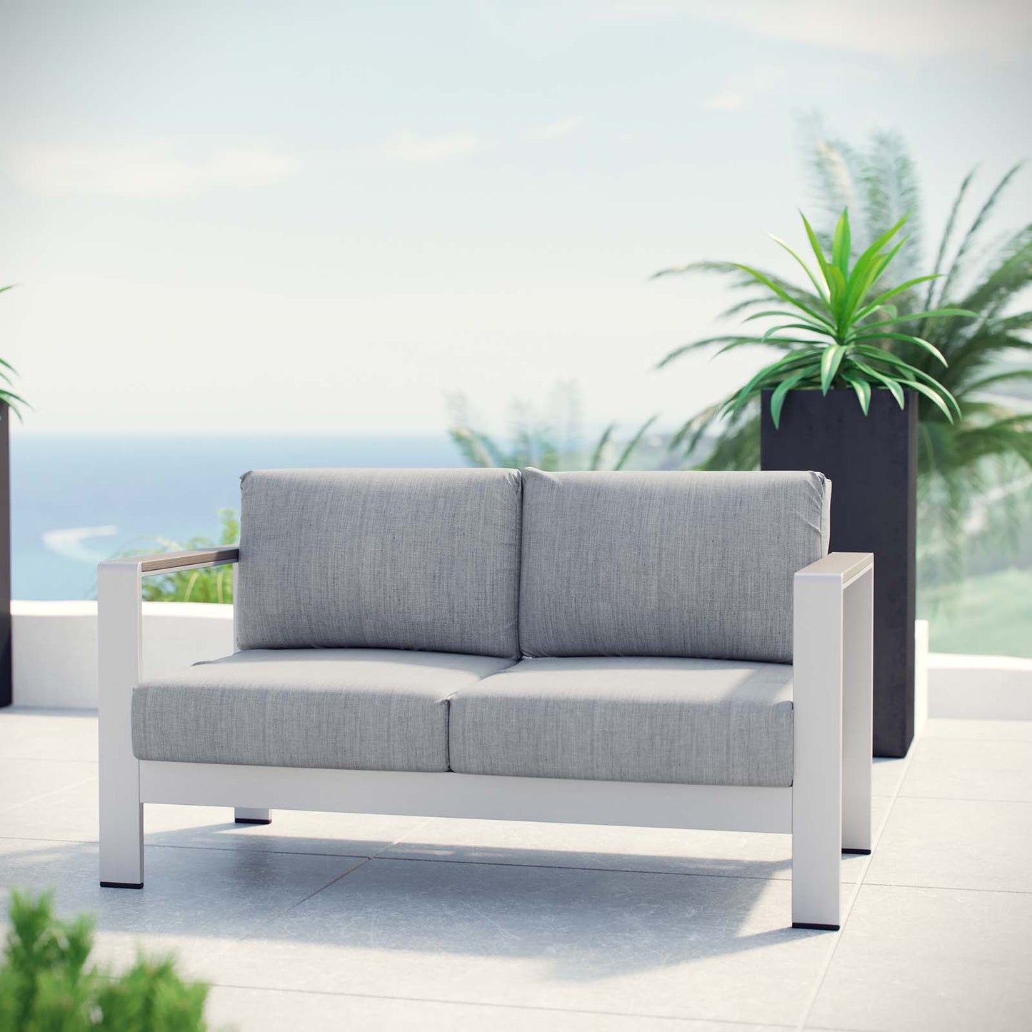 Shore Outdoor Patio Aluminum Loveseat by Modway in Silver Gray