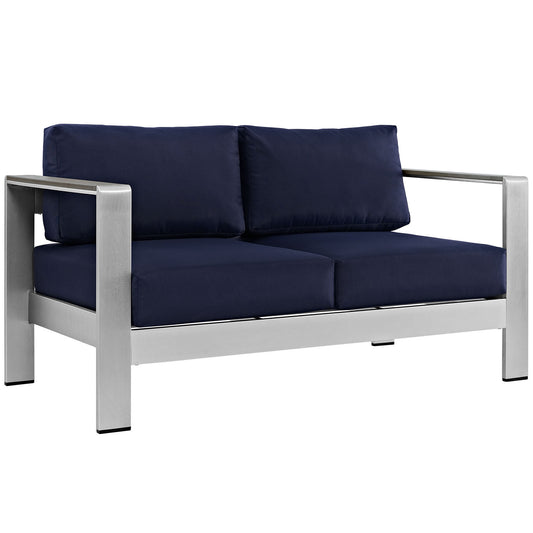 Shore Outdoor Patio Aluminum Loveseat by Modway in Silver Navy
