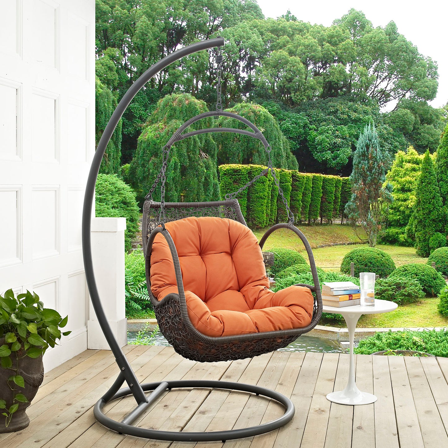 Arbor Outdoor Patio Wood Swing Chair by Modway in Orange