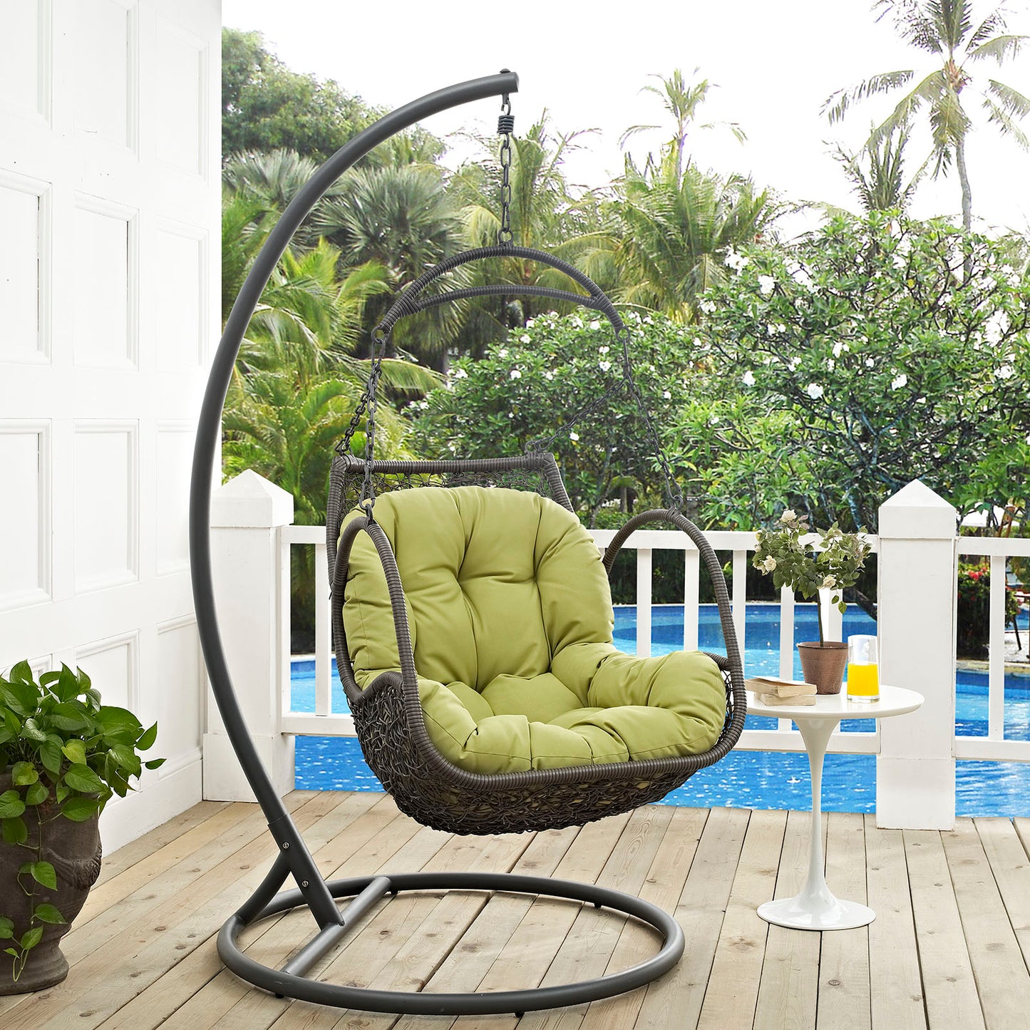 Arbor Outdoor Patio Wood Swing Chair by Modway in Peridot
