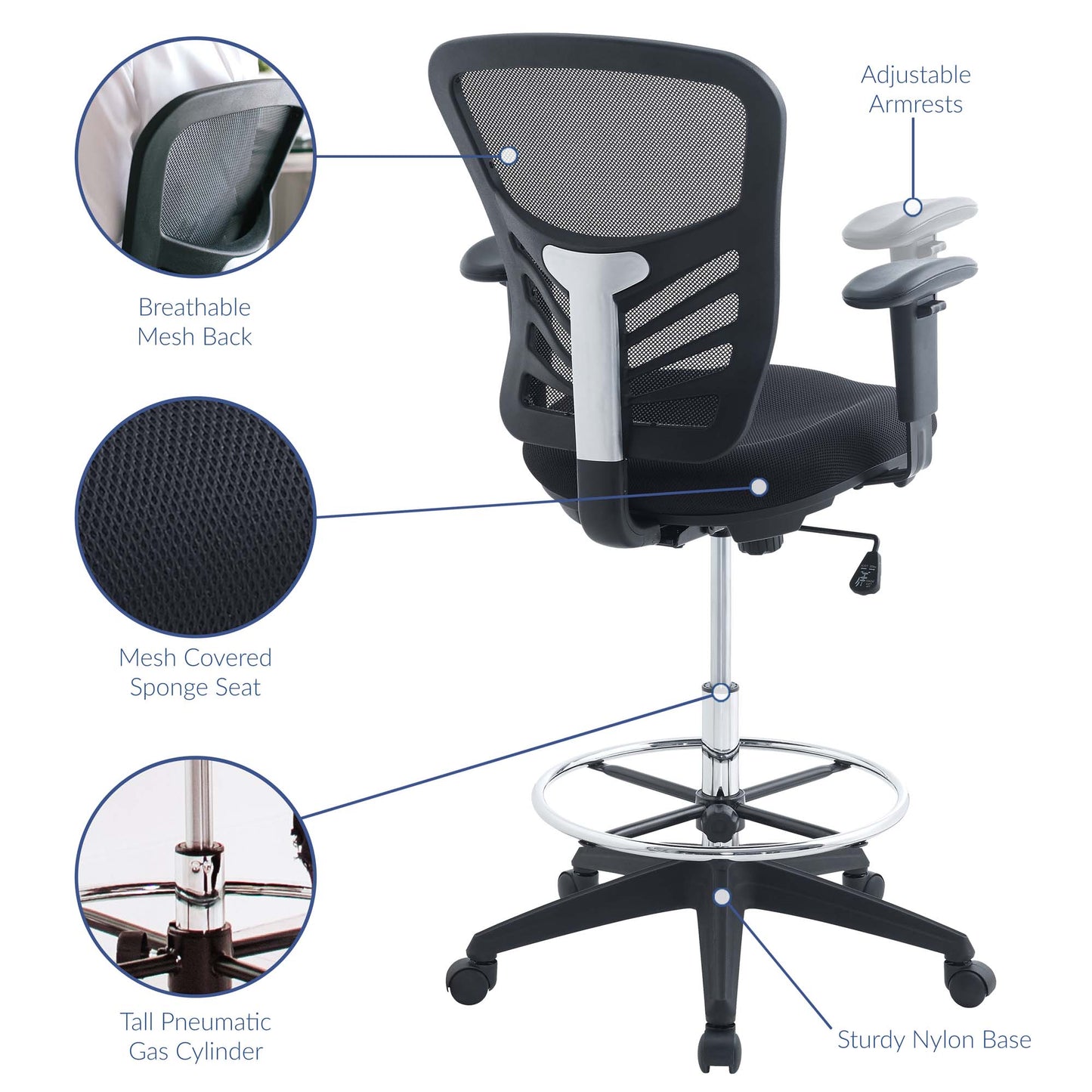 Articulate Drafting Chair by Modway in Black