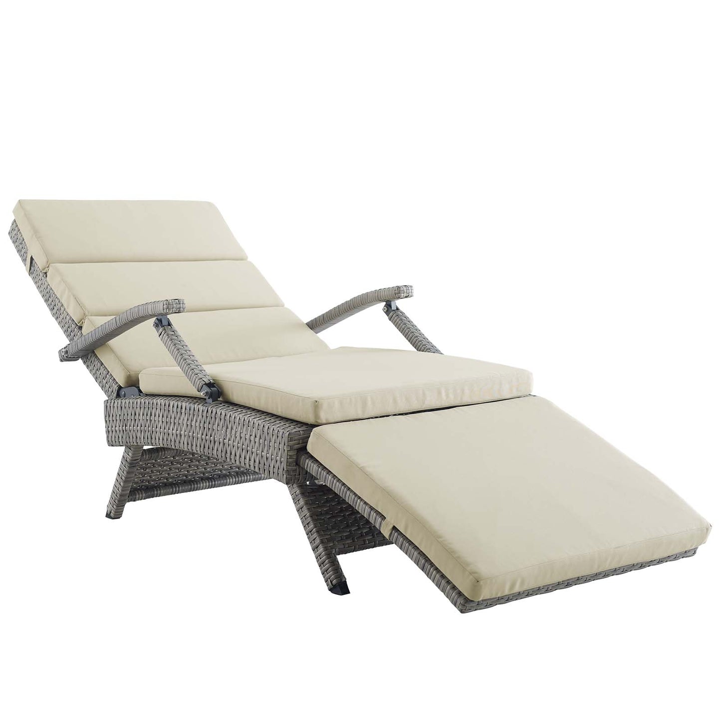 Outdoor Patio Wicker Rattan Lounge Chair by in Light Gray Beige
