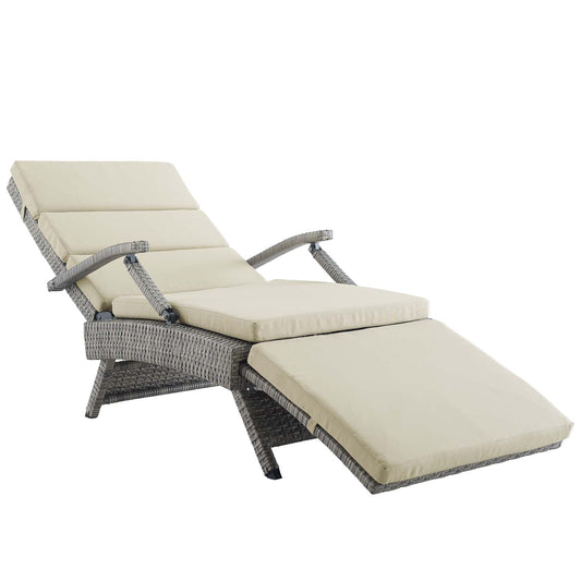Outdoor Patio Wicker Rattan Lounge Chair by in Light Gray Beige